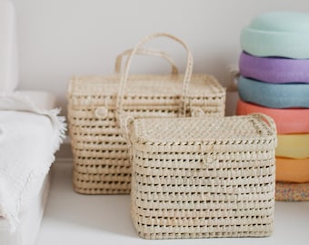 JenLiving® storage case set of 2 XL made of palm leaf, baskets for storing toys etc.