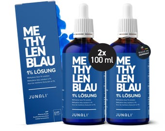 Metylenblåttlösning 1 % USP, renaste kvalitet, 2 x 100 ml lösning, tungmetallfri, laboratorietestad och tillverkad i Tyskland, metylenblått premium