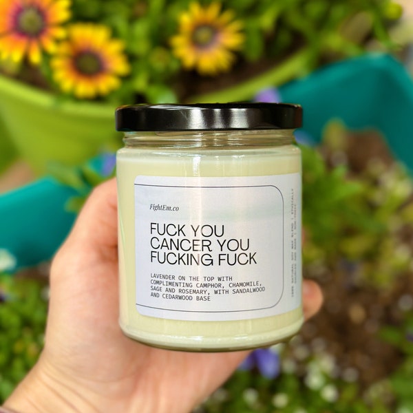 Candela di soia profumata F*ck You Cancer 9oz Miscela di cera di soia naturale al 100%.