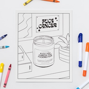 Digital Download Coloring Page PDF FightEm Candle | Chemo Care Package