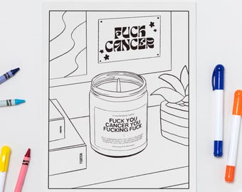 Digital Download Coloring Page PDF FightEm Candle | Chemo Care Package