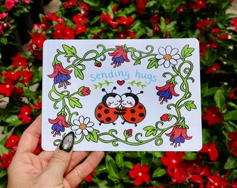 Sending Hugs Ladybug Postcard (7 x 5 in)