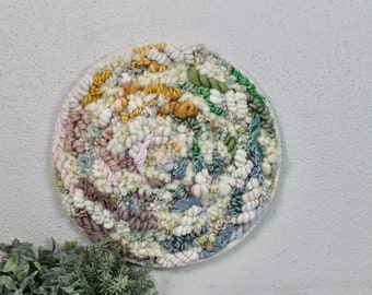 Bunter gewebter Kreis-Wandteppich: Fibre Art Decor (15 Zoll)