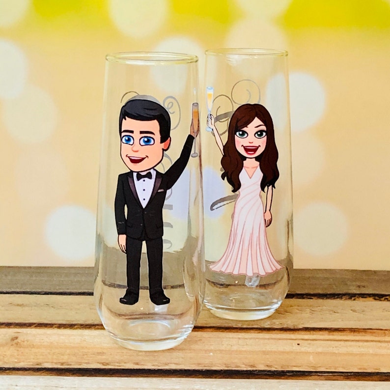 Custom Bitmoji Wedding Toasting Glasses Champagne Glasses Etsy