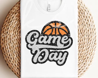 Le jour du match de basket-ball, faux chenille scintillant PNG | Téléchargement numérique