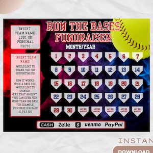 Softball Fundraiser Template - Easy Fundraising Template - Softball Calendar Fundraiser - Printable Fundraiser - Softball Template