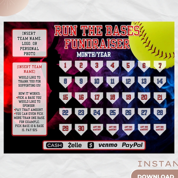 Softball Fundraiser Template - Easy Fundraising Template - Softball Calendar Fundraiser - Printable Fundraiser - Softball Template