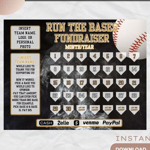 Szablon kalendarza zbiórki funduszy na baseball | Edytowalny projekt Canva | Pobieranie cyfrowe