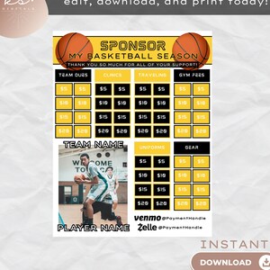 FULLY CUSTOMIZABLE Basketball Fundraising Template - Basketball Sponsor Fundraiser - Printable Fundraiser - Basketball Sponsor My Season