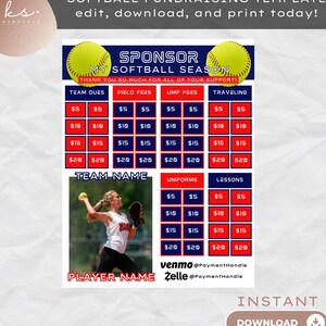 FULLY CUSTOMIZABLE Softball Fundraising Template - Softball Sponsor Fundraiser - Printable Fundraiser-Softball Template - Sponsor My Season