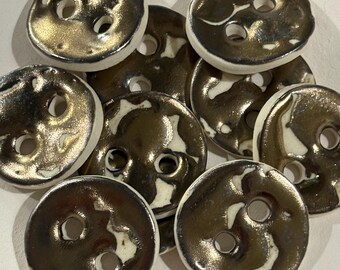 1” Marbled Gold Button, Glazed Porcelain for Knitting or Crochet