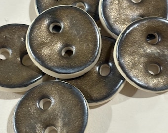 1” Bronzed Gold Button, Glazed Porcelain for Knitting or Crochet