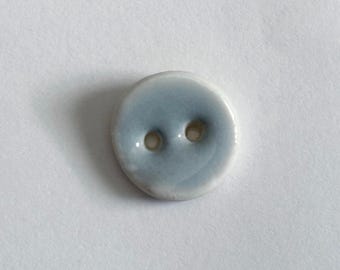 3/4” Silver Blue Glazed Porcelain Button for Knitting or Crochet