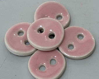 1” Peek-A-Boo Pink Glazed Porcelain Button for Knitting or Crochet