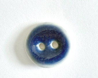 3/4” Denim Blue Glazed Porcelain Button for Knitting or Crochet