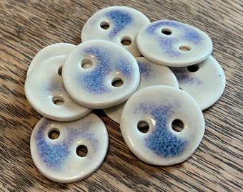 1” White Flambé Glazed Porcelain Button for Knitting or Crochet