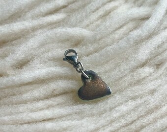 Antique Gold Heart, Green Porcelain Progress Keeper Charm for Knitting or Crochet