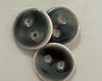 3/4” Charcoal Grey Glazed Porcelain Button for Knitting or Crochet