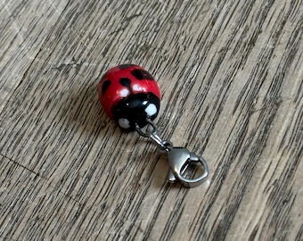Ladybug, Glazed Porcelain Progress Keeper Charm for Knitting or Crochet