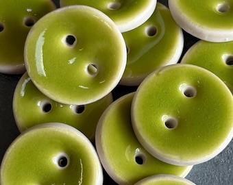 3/4” Frog Green Glazed Porcelain Button for Knitting or Crochet