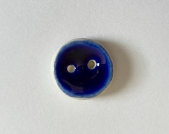 3/4” Cobalt Blue Glazed Porcelain Button for Knitting or Crochet