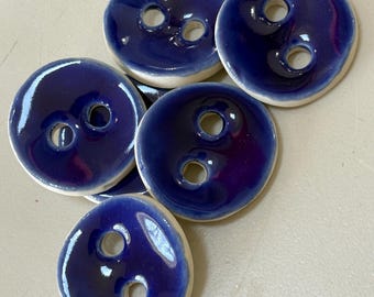 1” Cobalt Blue Glazed Porcelain Button for Knitting or Crochet