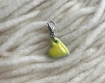 Yellow Heart white Porcelain Progress Keeper Charm for Knitting or Crochet