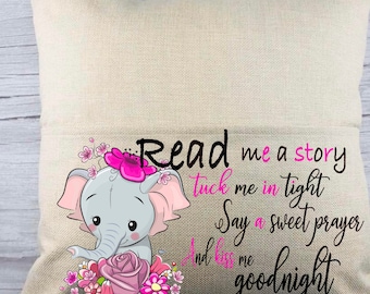 Diseño de almohada de sublimación de elefante / Léame una almohada de historia / Diseño de almohada de bolsillo de libro