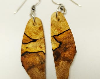 One Pair of Natural Wood Earrings with Sterling Silver hooks
