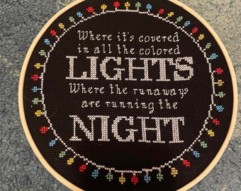 Colored Lights Greatest Showman - 8" finished cross stitch