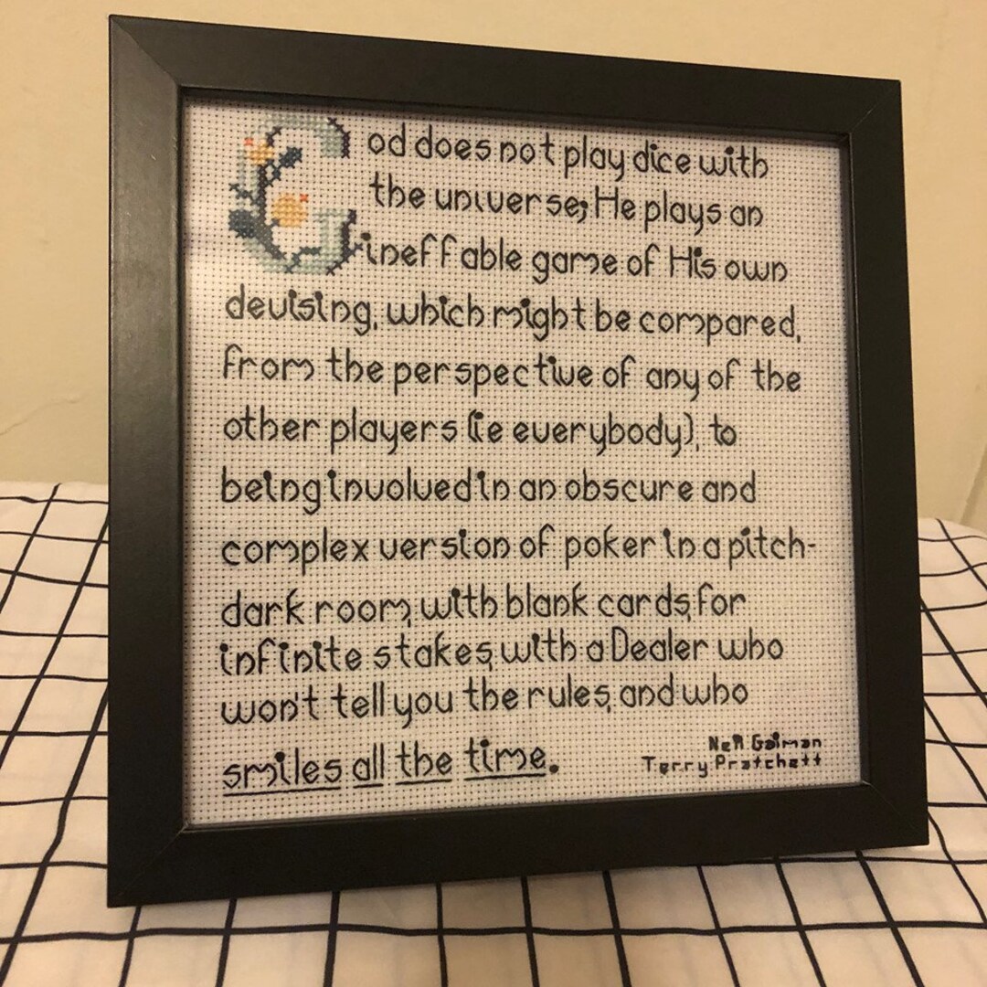 God Does Not Play Dice Good Omens Quote Finished Cross Stitch Etsy