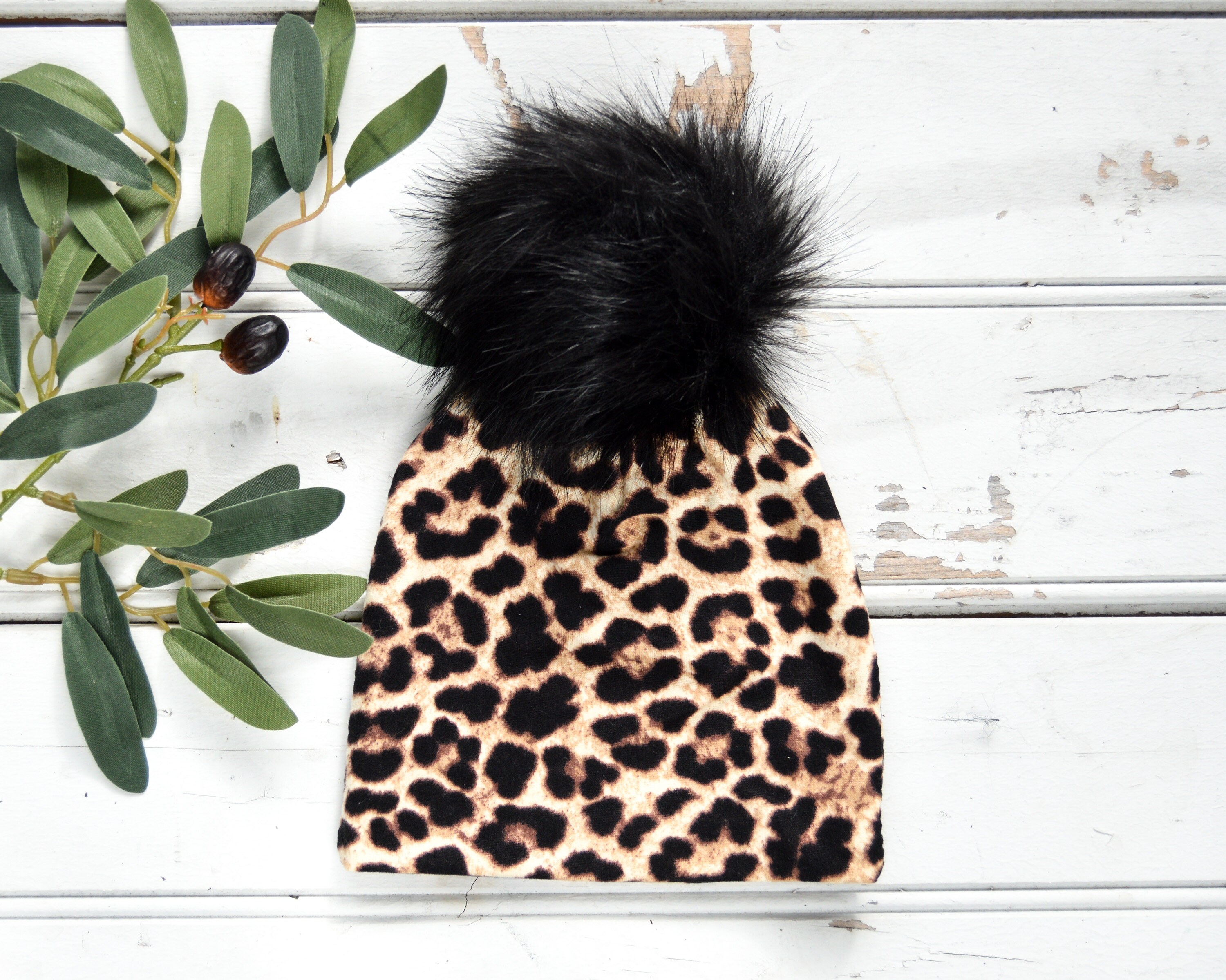Tan Leopard Fur Pom Pom Re-purposed Lv Patch Beanie - $51 - From Kim