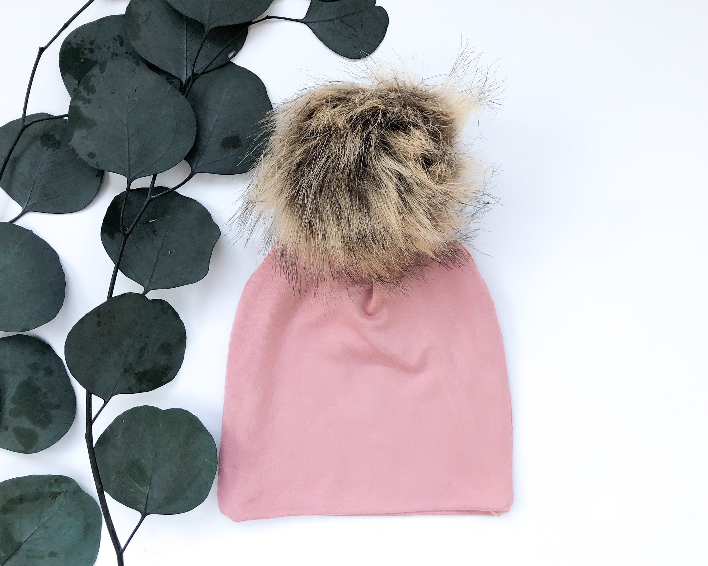 blush pom pom hat