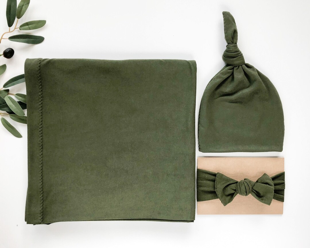 Olive Green Swaddle Blanket Set//baby Boy Swaddle Set//baby Etsy