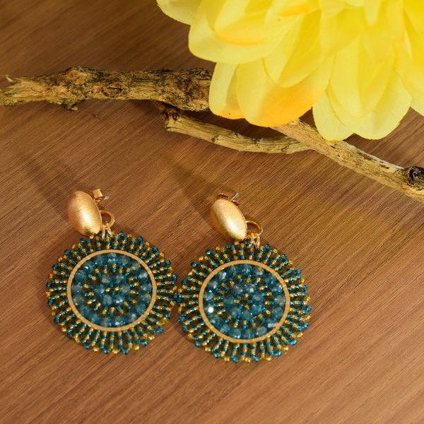 Handmade Original indigenous earrings from Colombia Colorful and Unique Designs wife wedding gift colors discounts fair trade shop