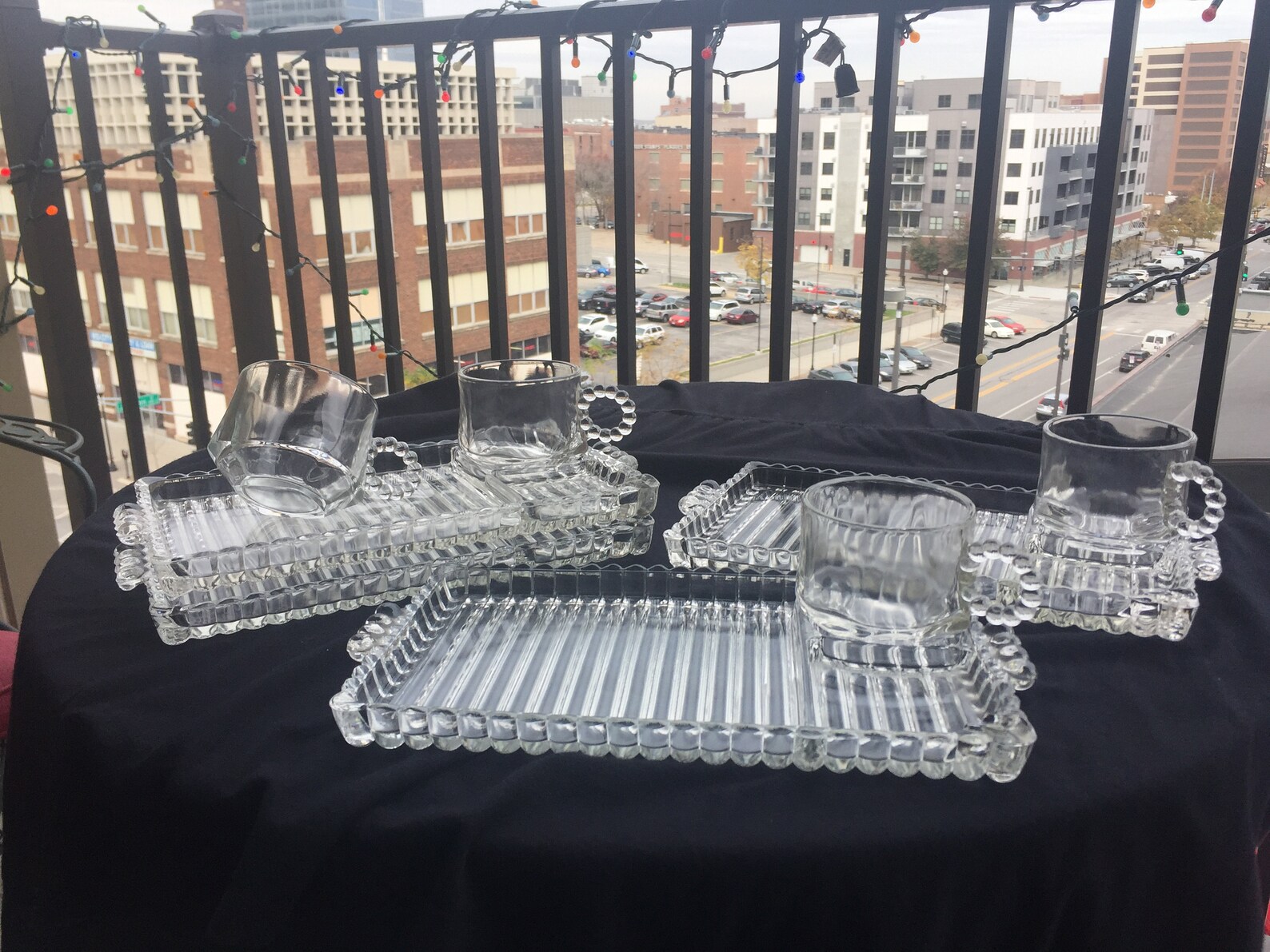 Vintage Crystal Glass Hostess Set Trays and Cups Etsy