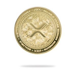 Gold XRP (ripple) physical crypto coin by Cryptochips. Collectable Cryptocurrency You Can HODL. Ripple coin merch or gift for crypto enthusiasts.