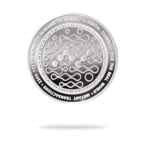 Silver NANO physical crypto coin by Cryptochips. Collectable Cryptocurrency You Can HODL. NANO coin merch or gift for crypto enthusiasts.