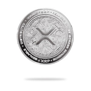 Silver XRP (ripple) physical crypto coin by Cryptochips. Collectable Cryptocurrency You Can HODL. Ripple coin merch or gift for crypto enthusiasts.