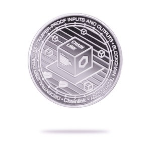 Silver ChainLink (LINK) physical crypto coin by Cryptochips. Collectable Cryptocurrency You Can HODL. Chainlink coin merch or gift for crypto enthusiasts.