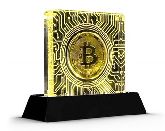 LED Crypto Coin Display Stand | Exklusive magnetische LED Acryl Vitrine für Kryptochips | Hochwertige | Bitcoin Halter