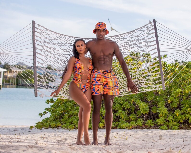 Matching swimsuits for couples, African print, swimsuits for couples, Baecation 