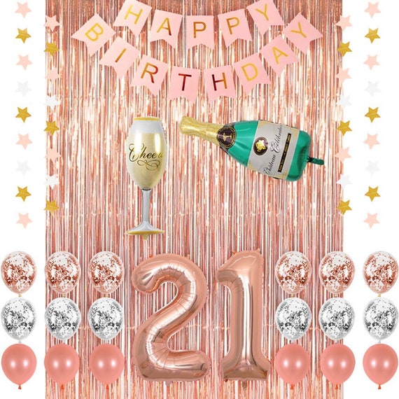 Rose Gold 21 Birthday Party Decoration Supplies Champagne Etsy