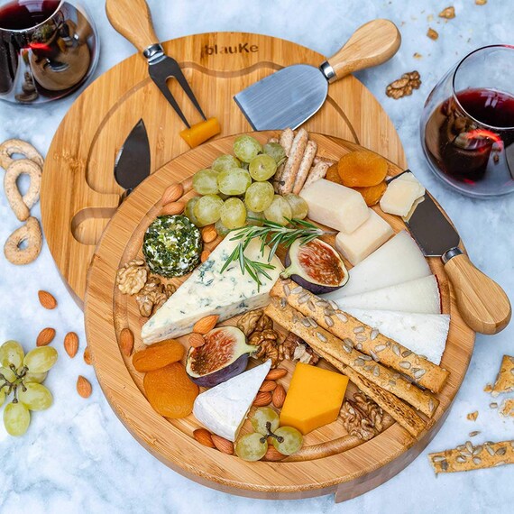Bamboo Cheese Board With Cutlery Set Bamboo Cheese Board Set Etsy