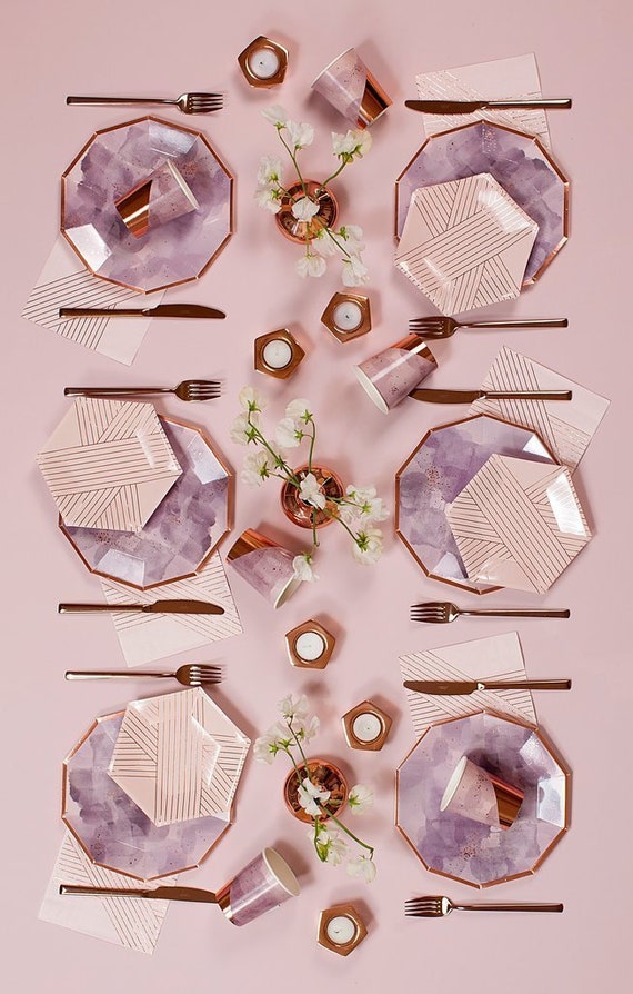 purple and gold paper plates