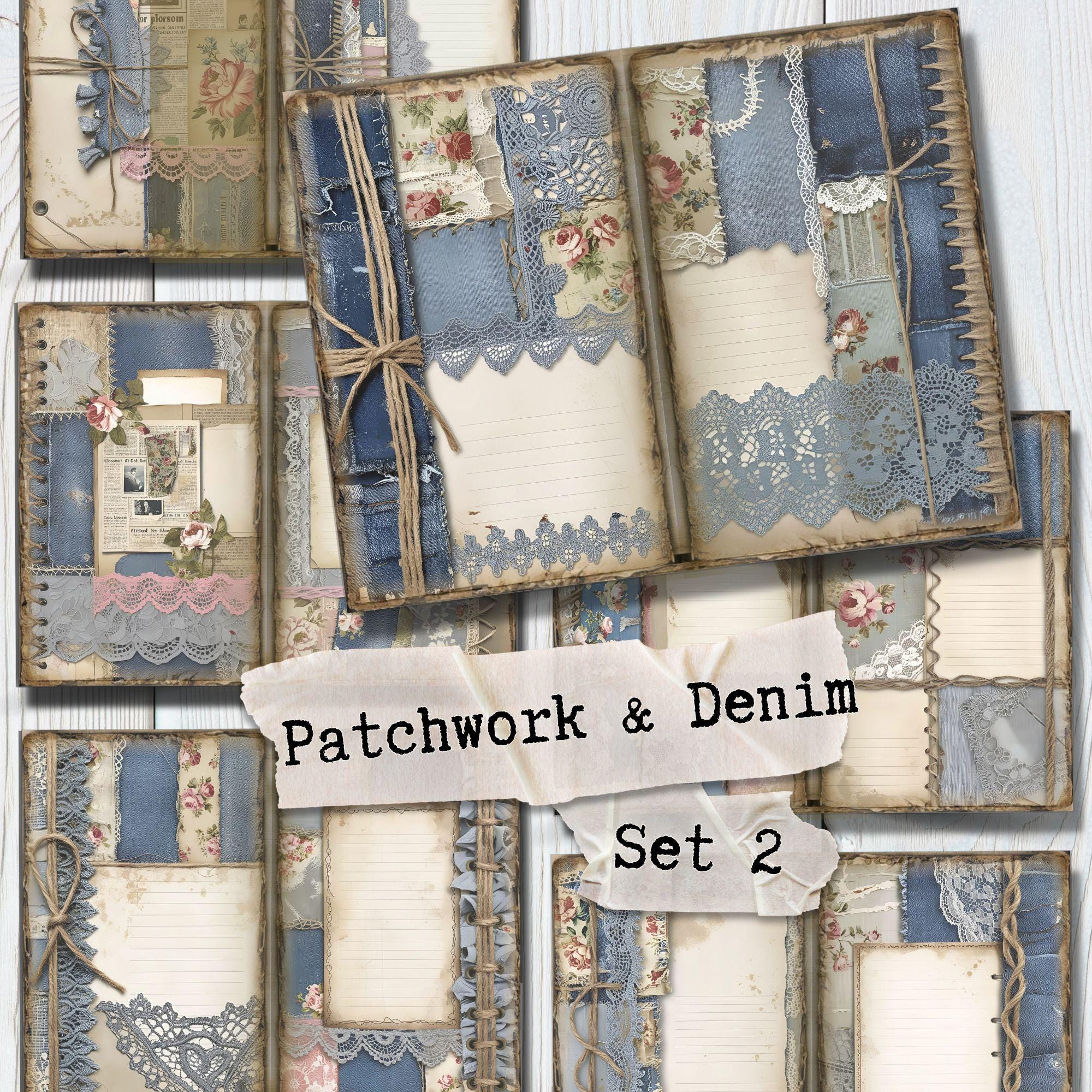 Patchwork Denim Lace Junk Journal Printable Paper | Digital Scrapbook ...