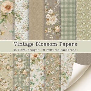 Vintage Blossom Cottagecore Papers, Victorian Floral Backgrounds, Rococo Flower Pages, Shabby Chic Rose Blooms Collage Sheets for Scrapbook