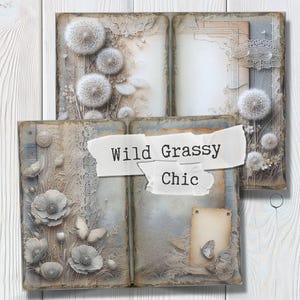 Frühling Wild Grass Junk Journal Papier, Wildblumen Vintage Scrapbook Seiten - Digital Vintage Pack, Mohnblumen & Löwenzahn Design
