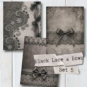 Digital Schwarze Spitze & Satin Bögen Papier | Druckbare Scrapbook Junk Journal Seiten | Gotic Kohle Kreidetafel Texturen | Gedenk-Collage Blatt