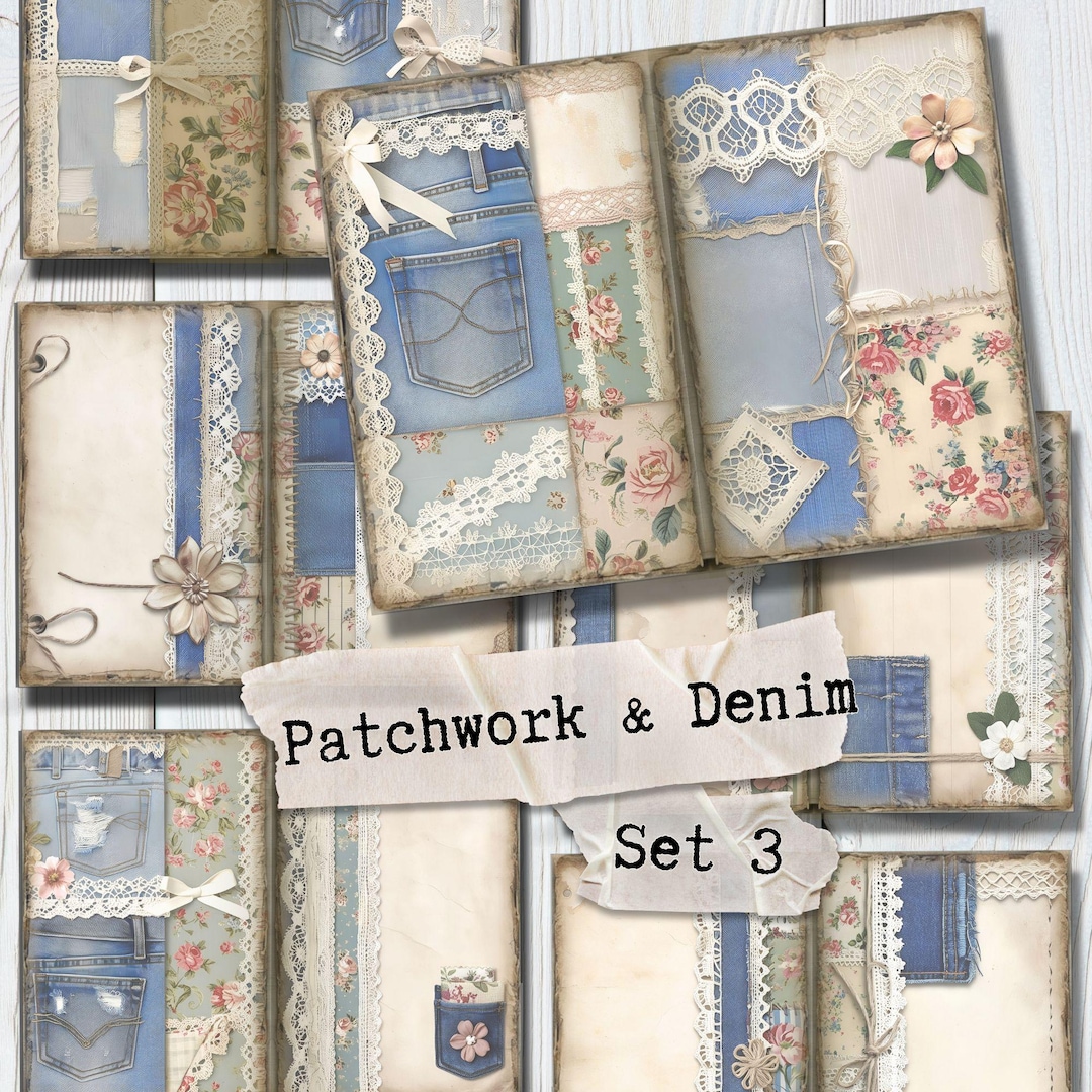 Patchwork Denim Lace Junk Journal Printable Paper | Digital Scrapbook ...